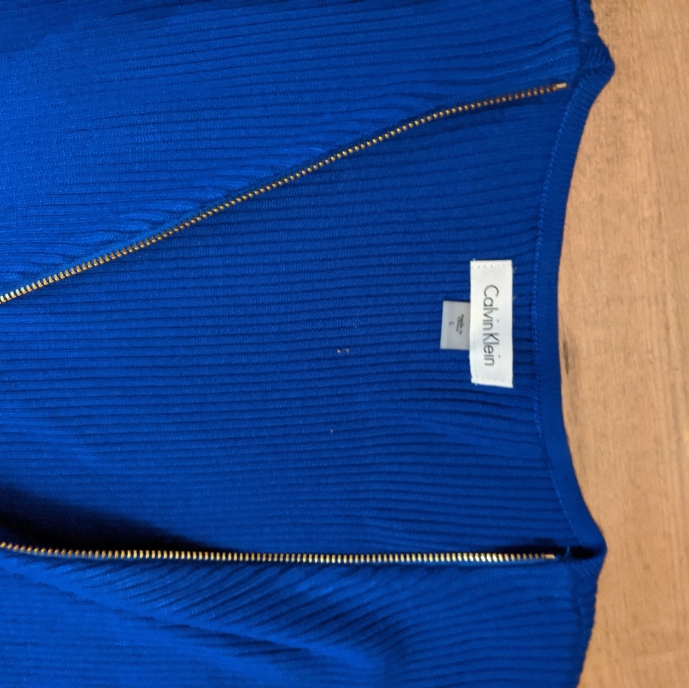 Calvin Klein Blue Full-length Gold Zipper Dress L